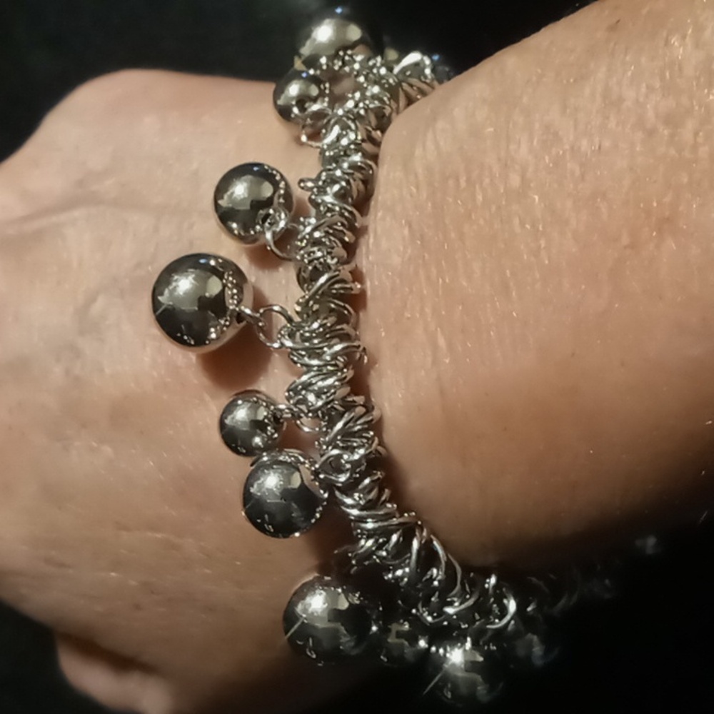 Delicate silver ball beaded Expandable bracelet Bracelet .
